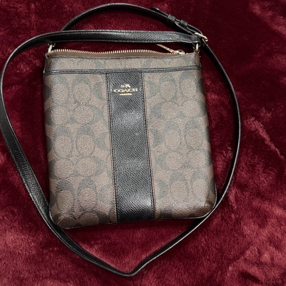 Coach Brown and Black Signature Crossbody Bag 8x8 size